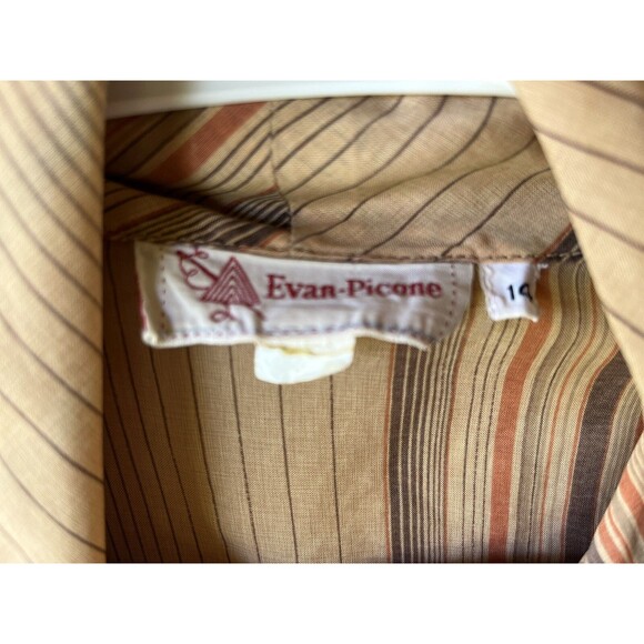 Evan Picone womens Vintage Tie Neck Blouse size 14 Beige Striped Long Sleeve Top - Picture 4 of 4